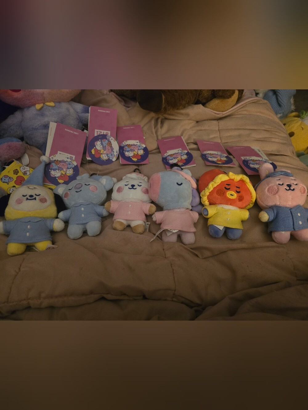 BT21 BTS LINE FRIENDS 6 Character Plush Pajama Keychains Set